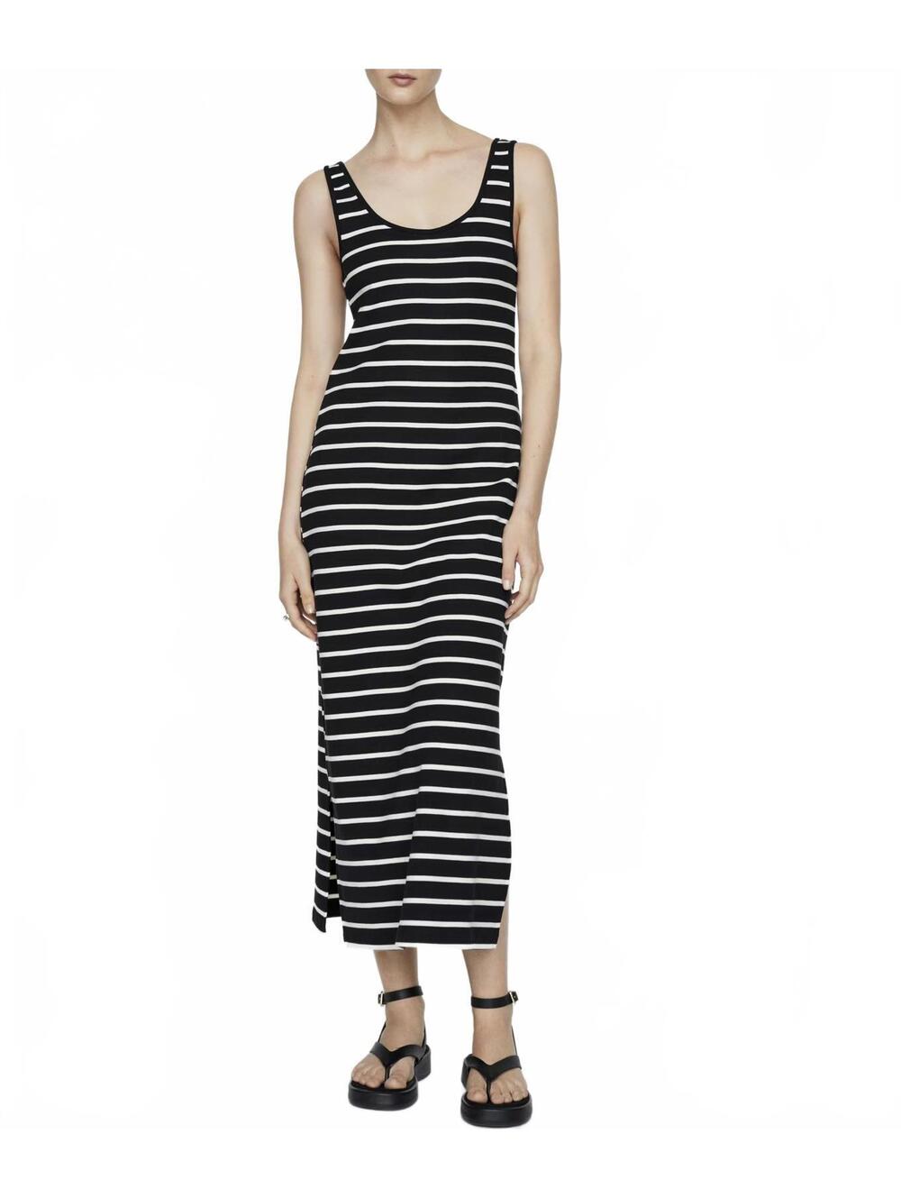 Mango 100% Cotton Cut-Out Striped Dress Macaroon NWT Black Size 4/Small
